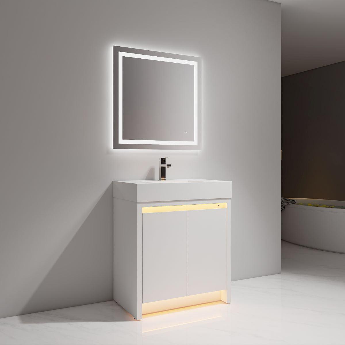 Blossom Capri 30″ Vanity with Dual LED Illumination - Glossy White & Classic Oak