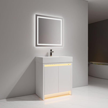 Blossom Capri 30″ Vanity with Dual LED Illumination - Glossy White & Classic Oak