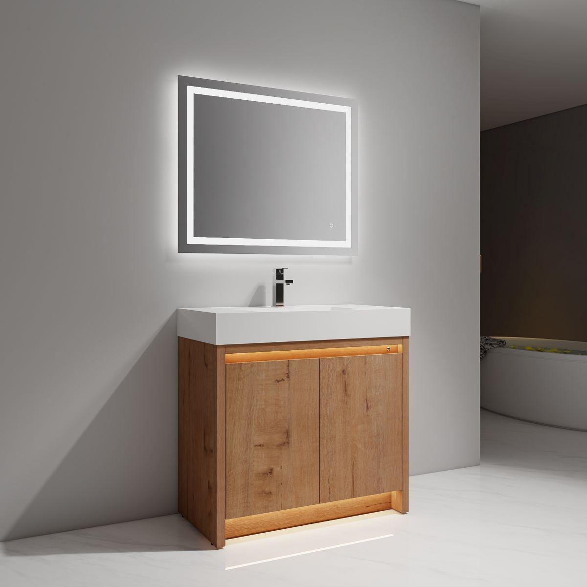 Blossom Capri 36″ Vanity with Dual LED Illumination - Glossy White & Classic Oak