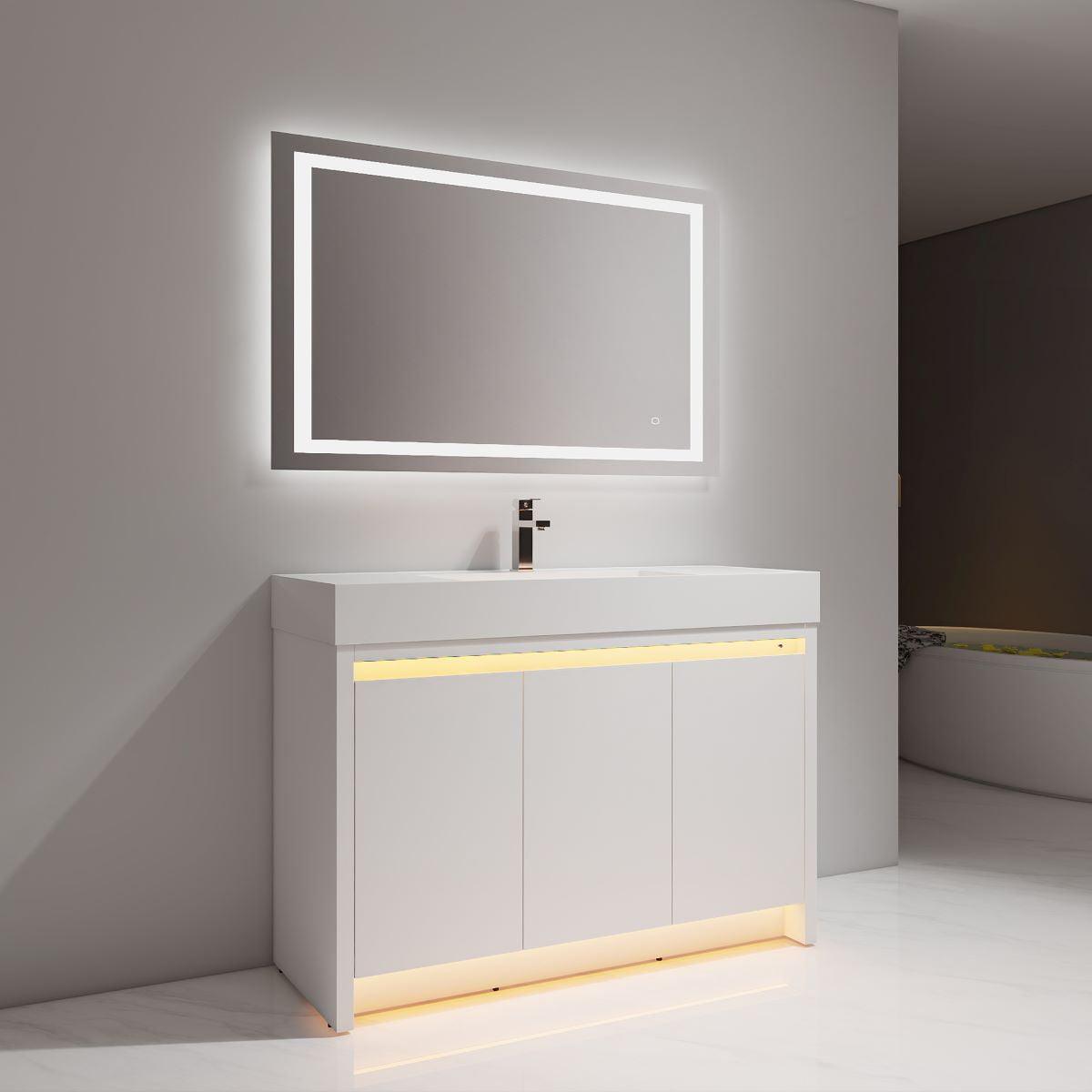 Blossom Capri 48″ Single sink Vanity with Dual LED Illumination - Glossy White & Classic Oak