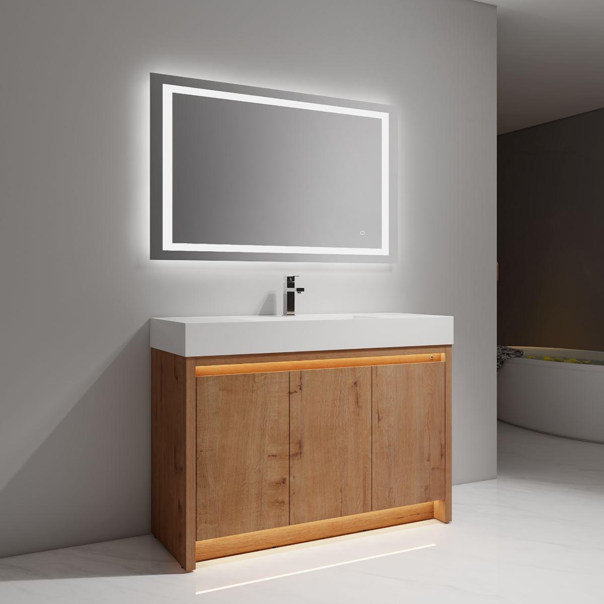 Blossom Capri 48″ Single sink Vanity with Dual LED Illumination - Glossy White & Classic Oak