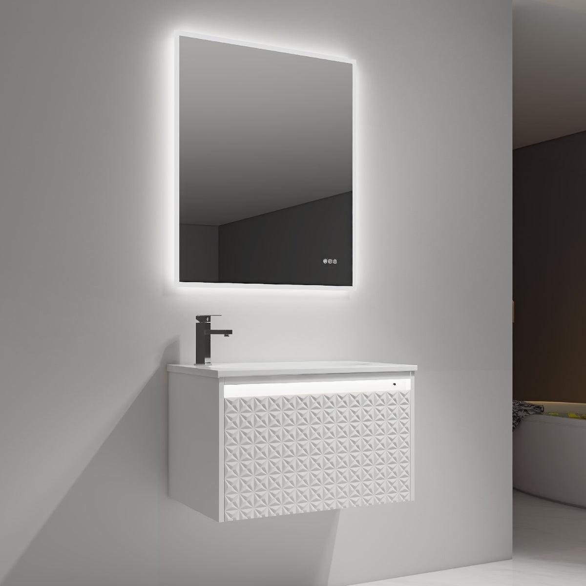 Blossom Thun 30″ Vanity with Droplet-Shaped Basin - LED Illuminated & 3D Diamond Pattern Design