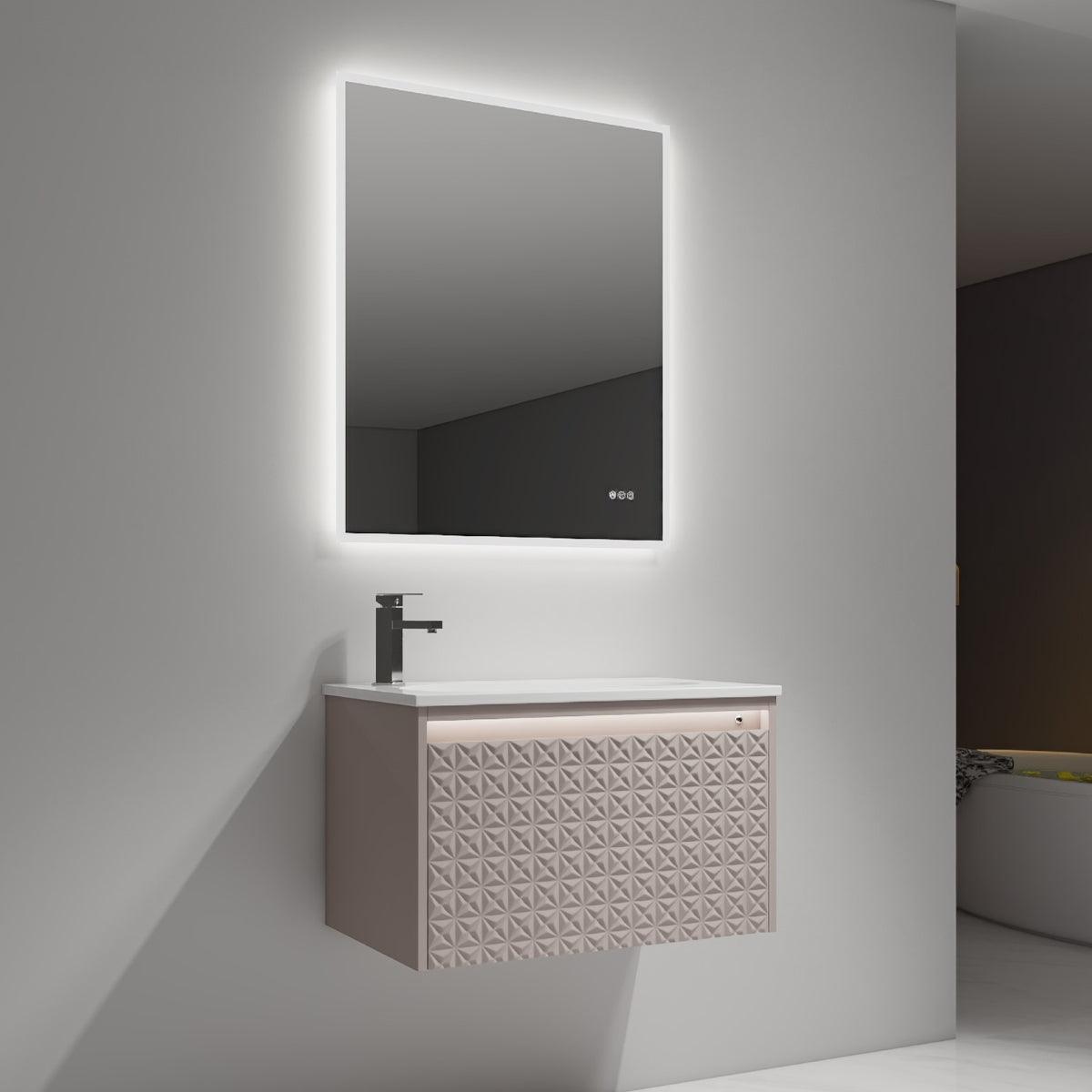 Blossom Thun 30″ Vanity with Droplet-Shaped Basin - LED Illuminated & 3D Diamond Pattern Design