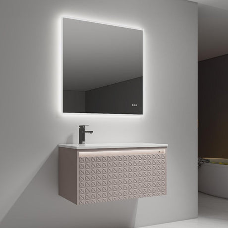 Blossom Thun 36″ Vanity with Droplet-Shaped Basin - LED Illuminated & 3D Diamond Pattern Design
