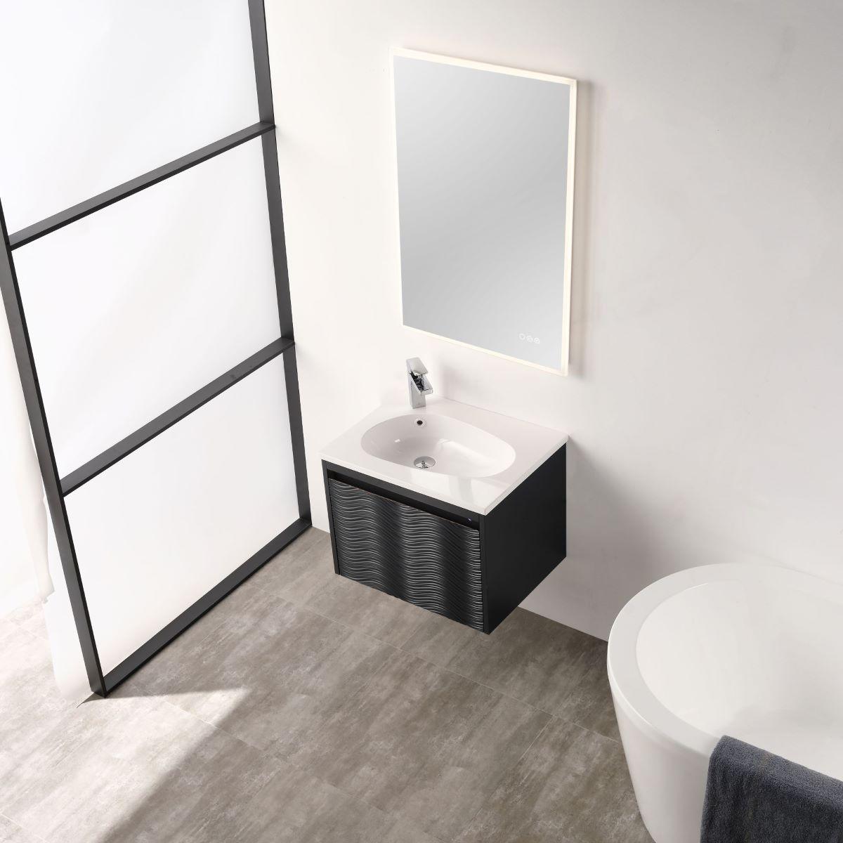 Blossom Voyage 24″ Vanity, Droplet-Shaped Basin - LED Illuminated & Wave-Front Design