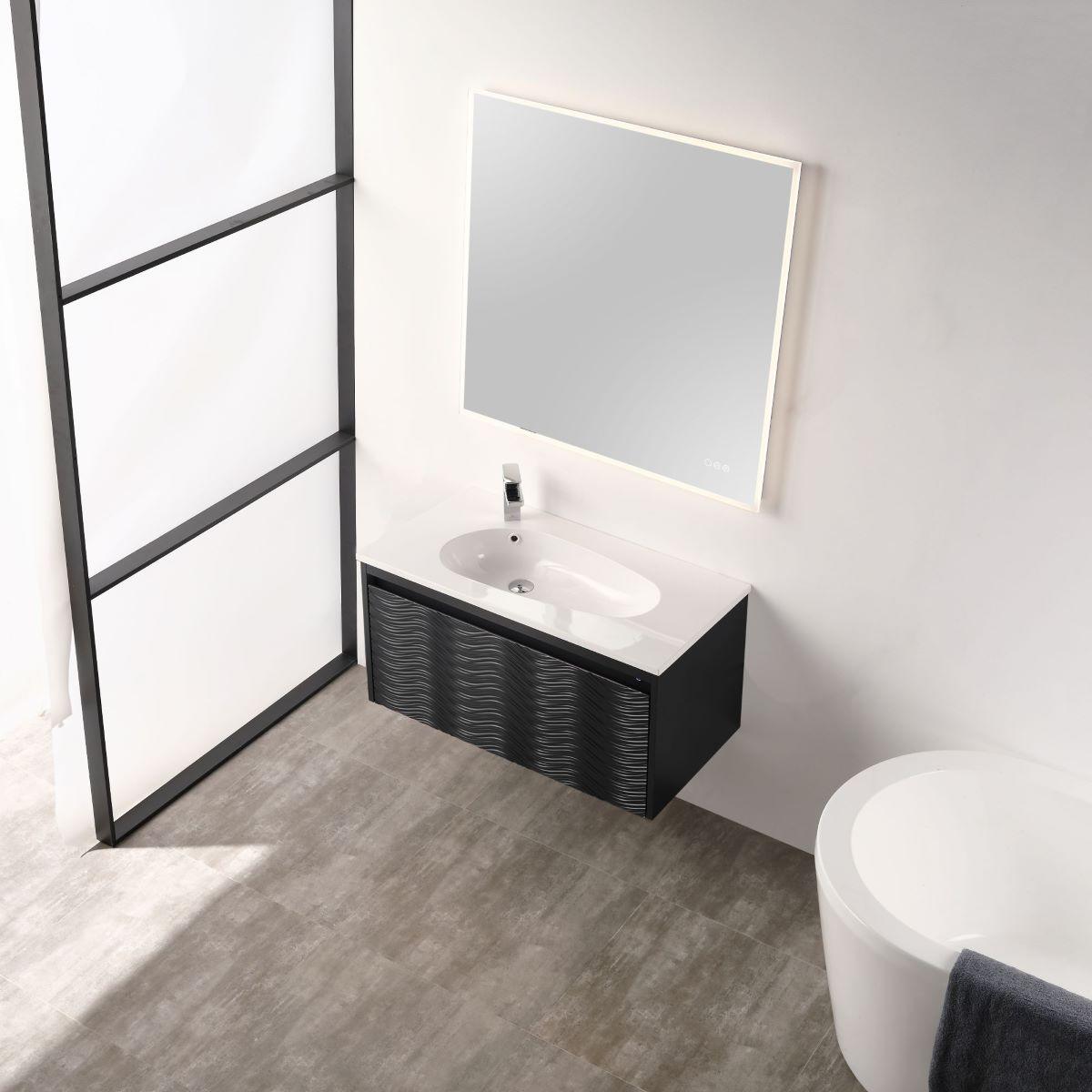 Blossom Voyage 36″ Vanity with Droplet-Shaped Basin - LED Illuminated & Wave-Shaped Front Design
