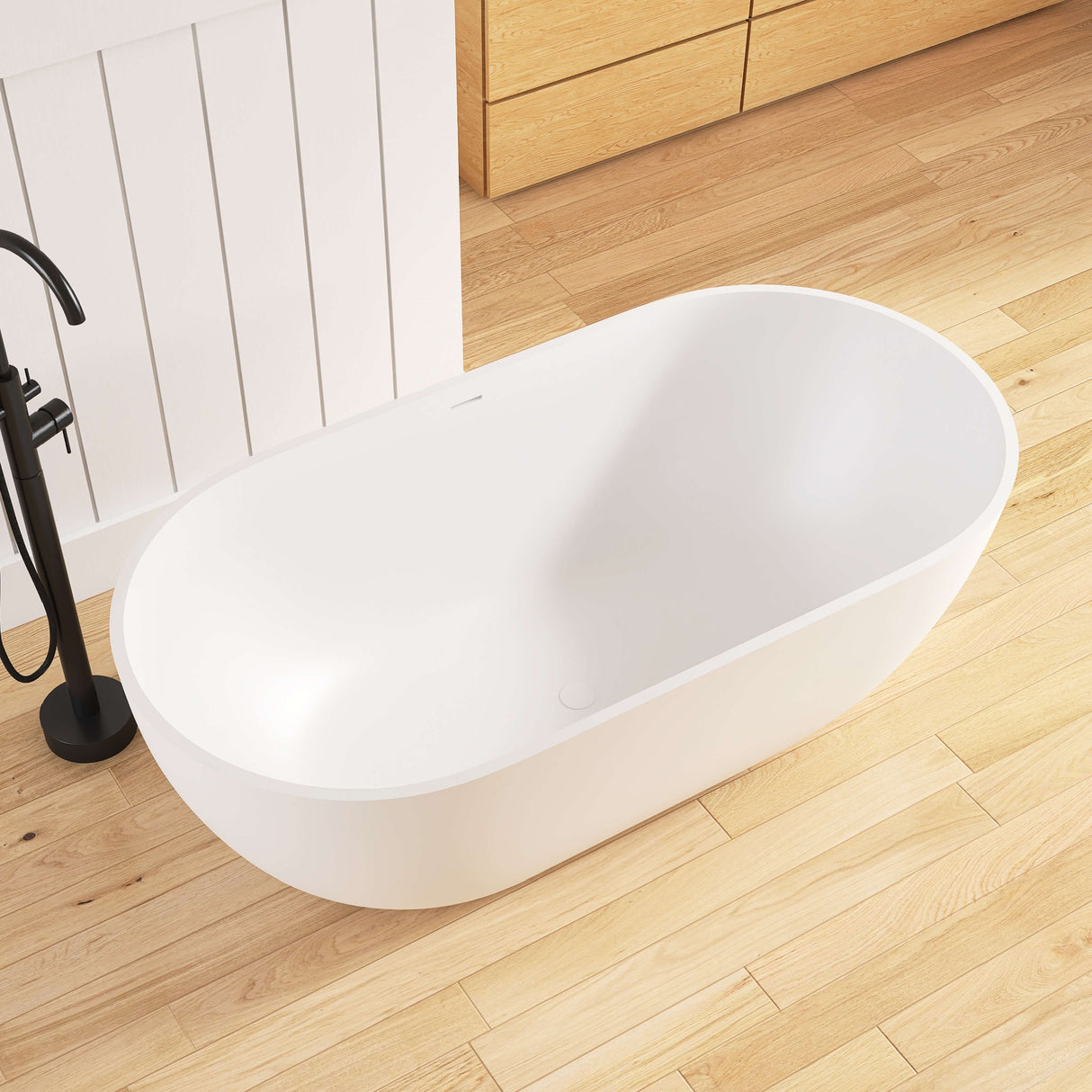 New England Home Goods Key 59" Freestanding Tub in White - Stone Resin Solid Surface