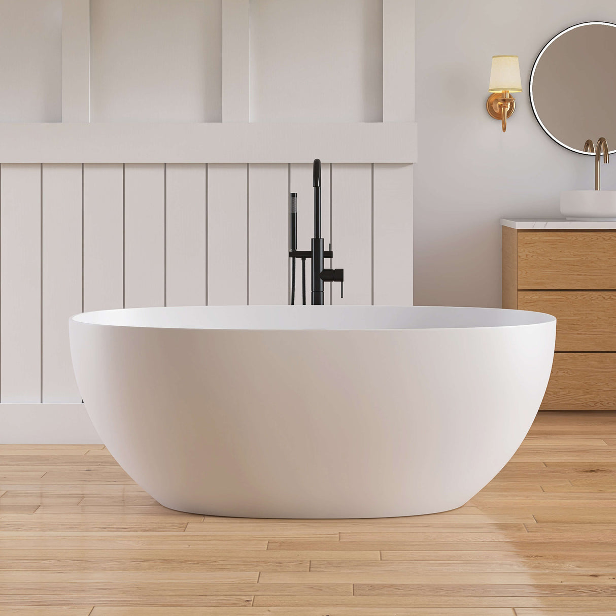 New England Home Goods La 59" Freestanding Tub in White - Stone Resin Solid Surface