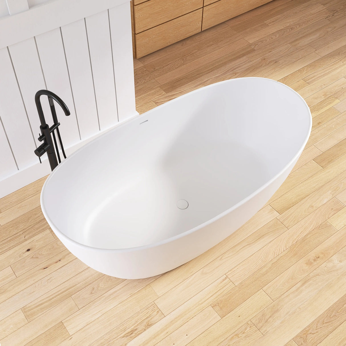 New England Home Goods Nanga 65" Freestanding Tub in White - Stone Resin Solid Surface