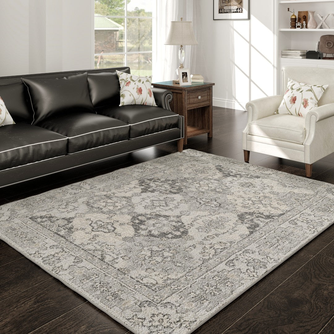 Eviva Mosaic 3' x 5' Damask Gray Rug