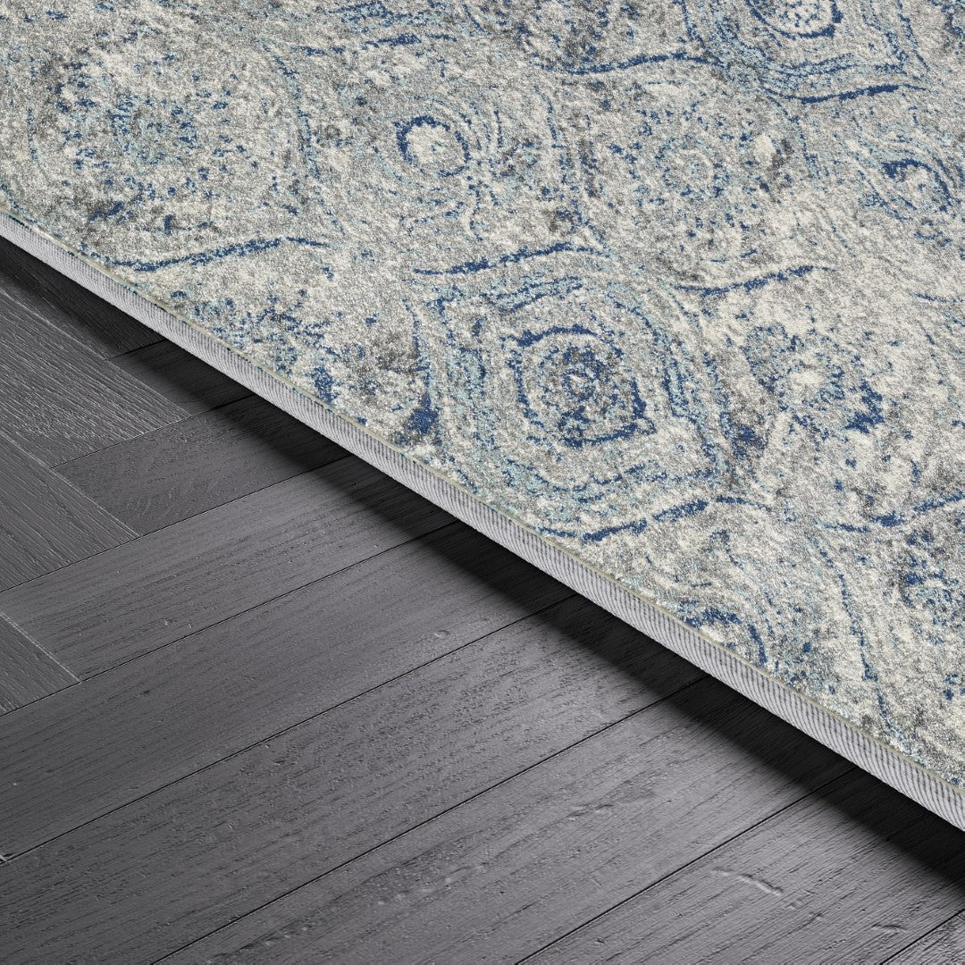 Eviva Loops 3' x 5' Damask Blue/Cream Rug