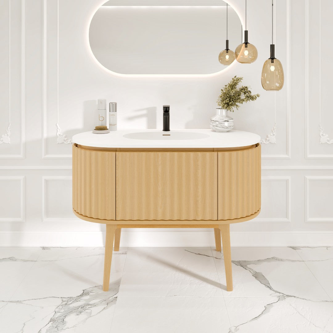 Haven 39 in. Natural Oak Single Sink Bath Vanity with Solid Surface Top and Integrated Sink