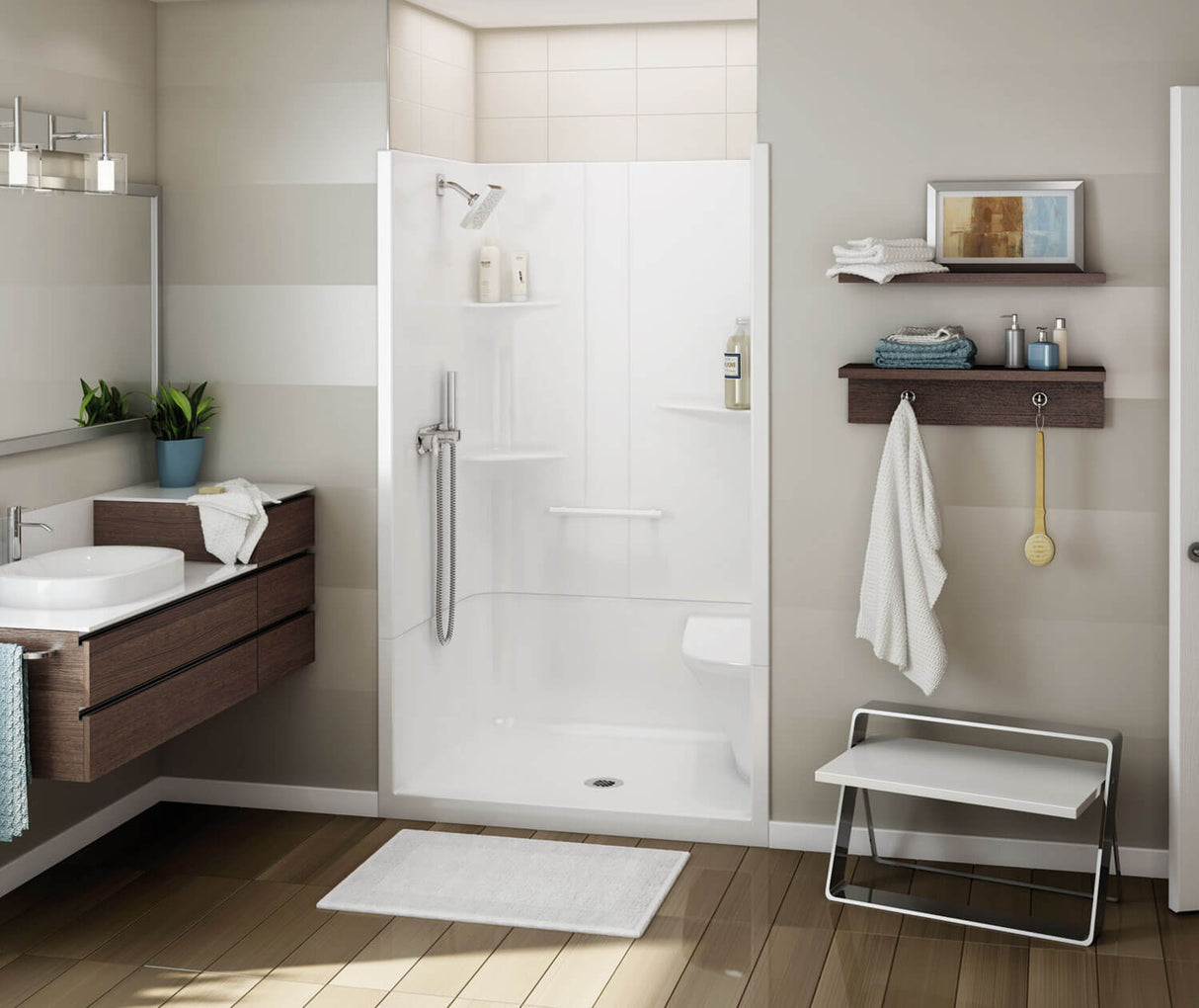 MAAX 107005-SL-000-001 ALLIA SH-4834 Acrylic Alcove Center Drain Two-Piece Shower in White