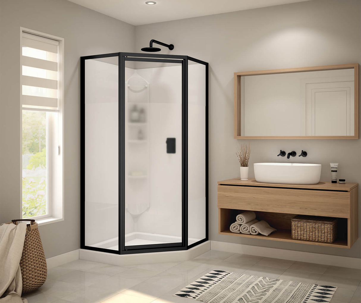 MAAX 300022-000-129-103 Orchid 38 x 38 Polystyrene Center Drain Shower Kit in White with Centre Silk glass in Matte Black