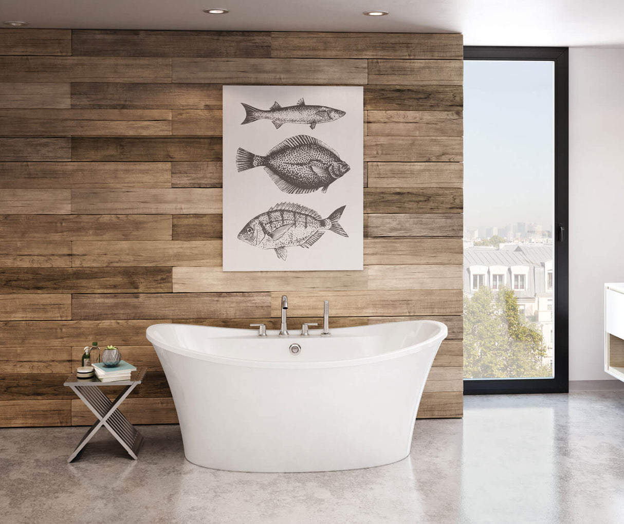 MAAX 106267-000-001-100 Ariosa 6636 Acrylic Freestanding Center Drain Bathtub in White with White Skirt