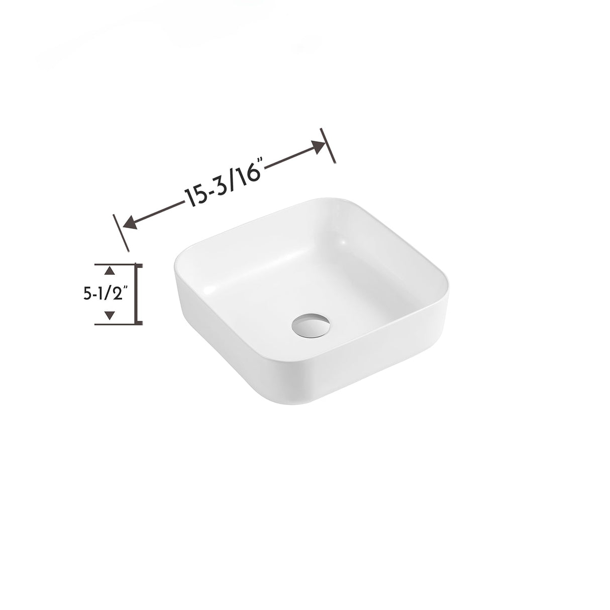 DAX Ceramic Square Bathroom Vessel Basin, 15", White Glossy DAX-CL1282-WG