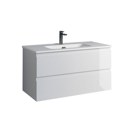 DAX Pasadena Engineered Wood and Porcelain Basin Single Vanity Cabinet, 36", Glossy White DAX-PAS013611-ONX