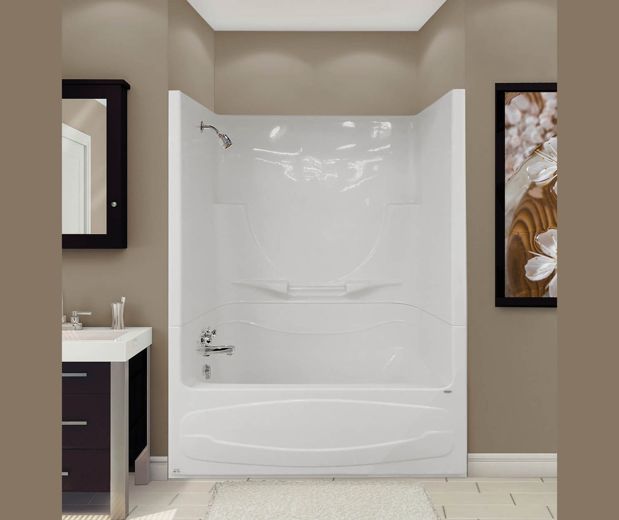 MAAX 105621-000-001-101 Figaro II AFR Acrylic Alcove Left-Hand Drain One-Piece Tub Shower in White