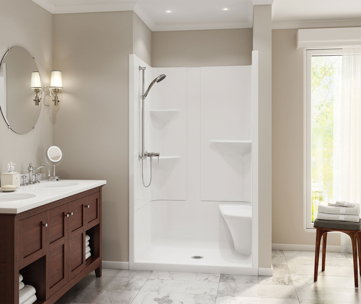 MAAX 105919-000-001 Camelia SH-4834 Acrylic Alcove Center Drain One-Piece Shower in White