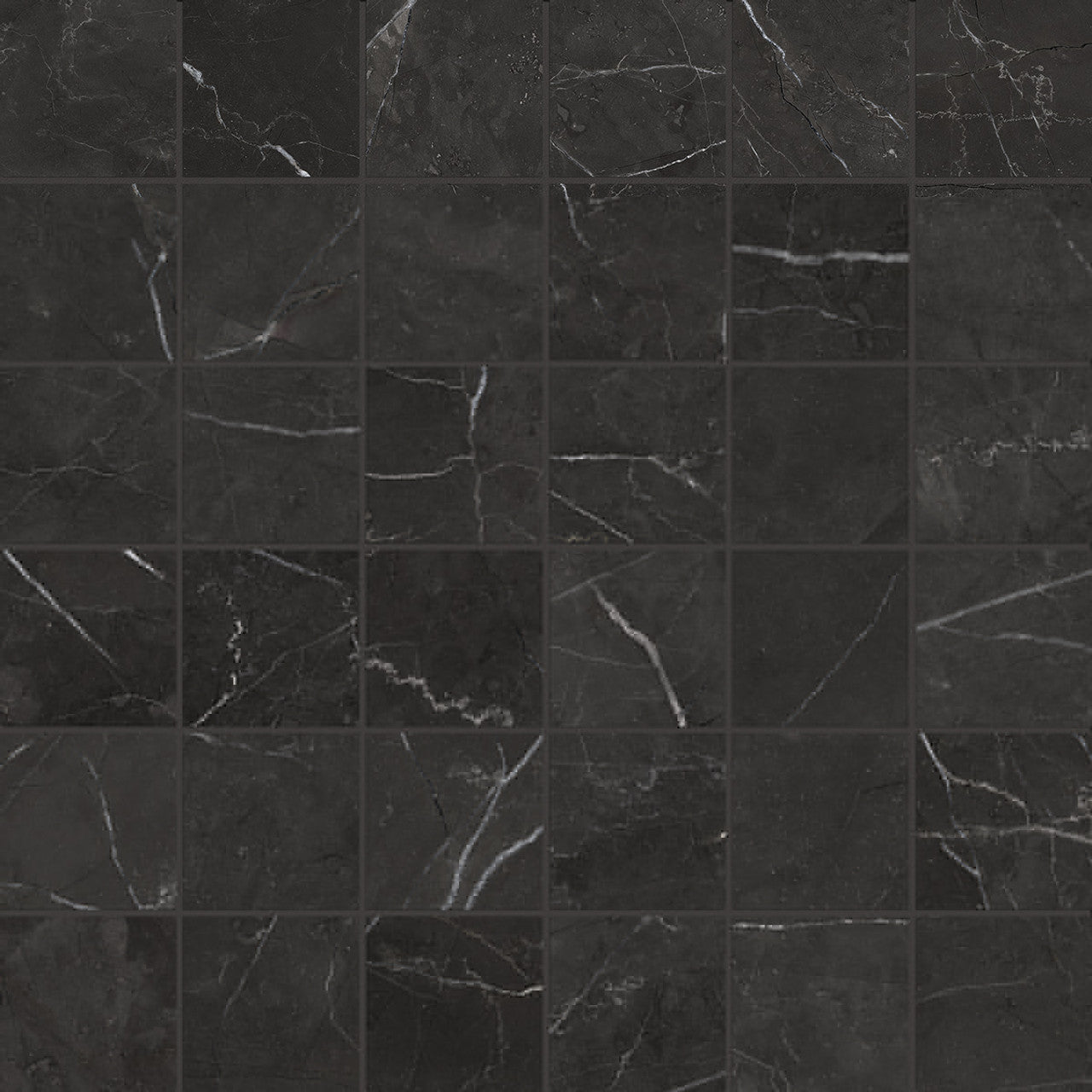 Anatolia Tile 2X2 La Marca Nero Honed 36 Piece Porcelain Mosaics. 1 Sheet = .96 Sf. 4501-0366-0 Nero Venato 2x2 Honed - premium natural stone mosaic tile from Anatolia Tile, available at PoshHaus showroom in Keene, NH