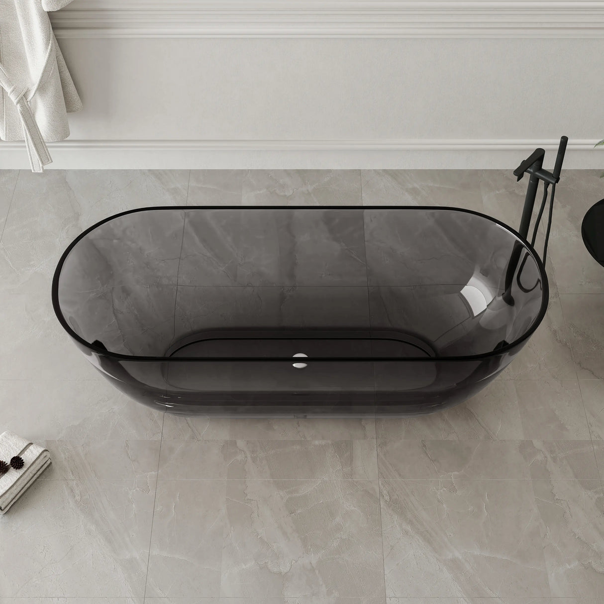 New England Home Goods Anse 69" Freestanding Tub in Gray - Stone Resin Solid Surface