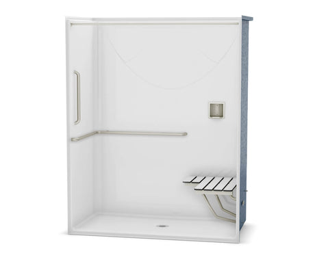 Aker OPS-6030 AcrylX Alcove Center Drain One-Piece Shower in Biscuit - ANSI Grab Bar and seat