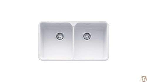 FRANKE MHK720-31WH Manor House 31.25-in. x 19.75-in. White Apron Front Double Bowl Fireclay Kitchen Sink - MHK720-31WH In White