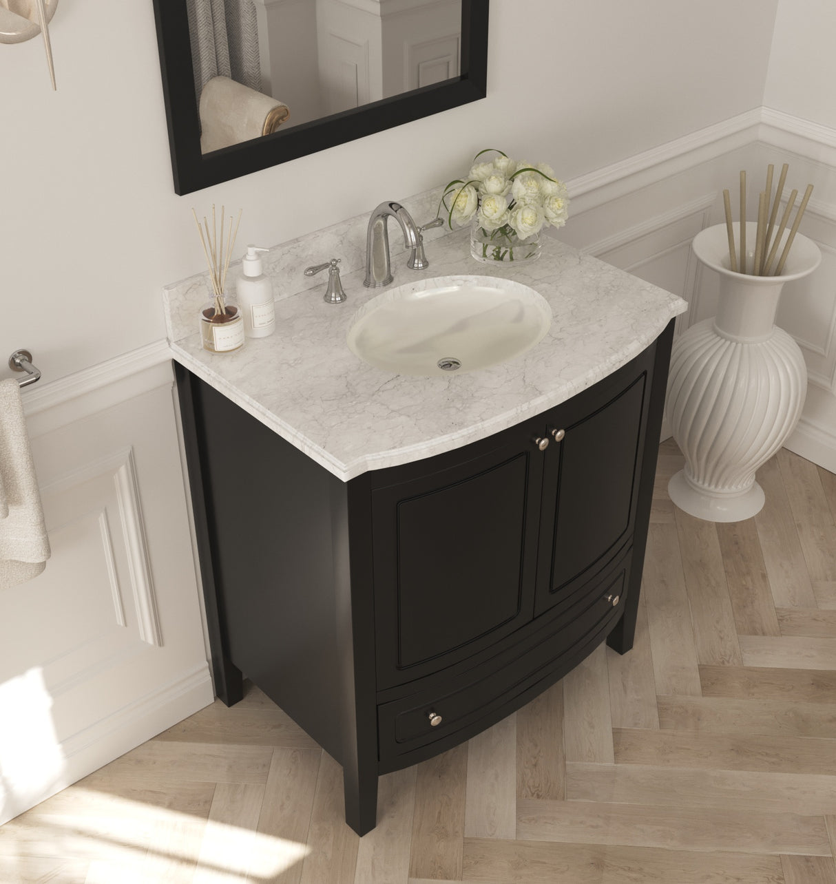 Estella 32" Espresso Bathroom Vanity with White Carrara Marble Countertop Laviva 3130709-32E-WC