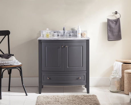 Estella 32" Grey Bathroom Vanity with White Carrara Marble Countertop Laviva 3130709-32G-WC