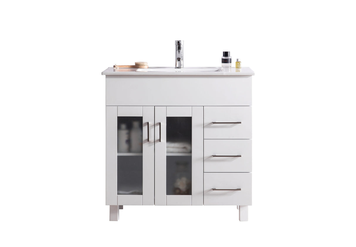 Nova 36" White Bathroom Vanity with White Ceramic Basin Countertop Laviva 31321529-36W-CB