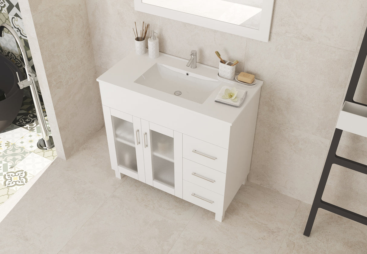 Nova 36" White Bathroom Vanity with White Ceramic Basin Countertop Laviva 31321529-36W-CB