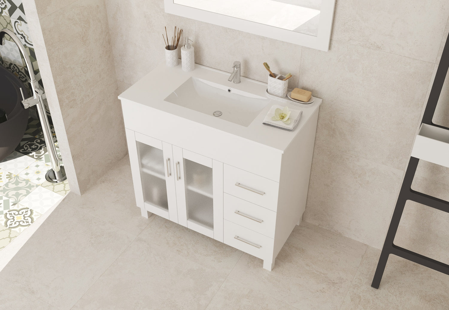Nova 36" White Bathroom Vanity with White Ceramic Basin Countertop Laviva 31321529-36W-CB