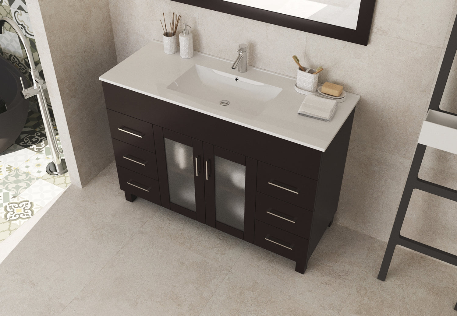 Nova 48" Brown Bathroom Vanity with White Ceramic Basin Countertop Laviva 31321529-48B-CB