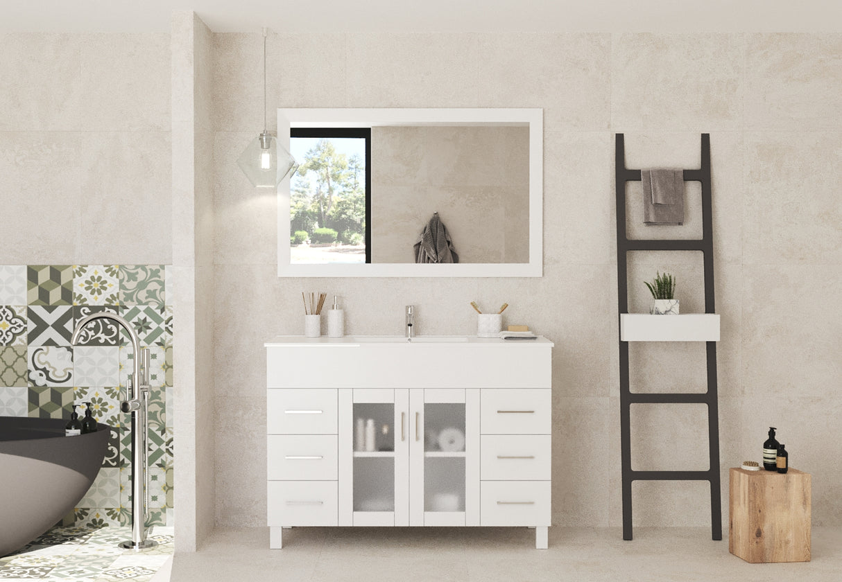 Nova 48" White Bathroom Vanity with White Ceramic Basin Countertop Laviva 31321529-48W-CB