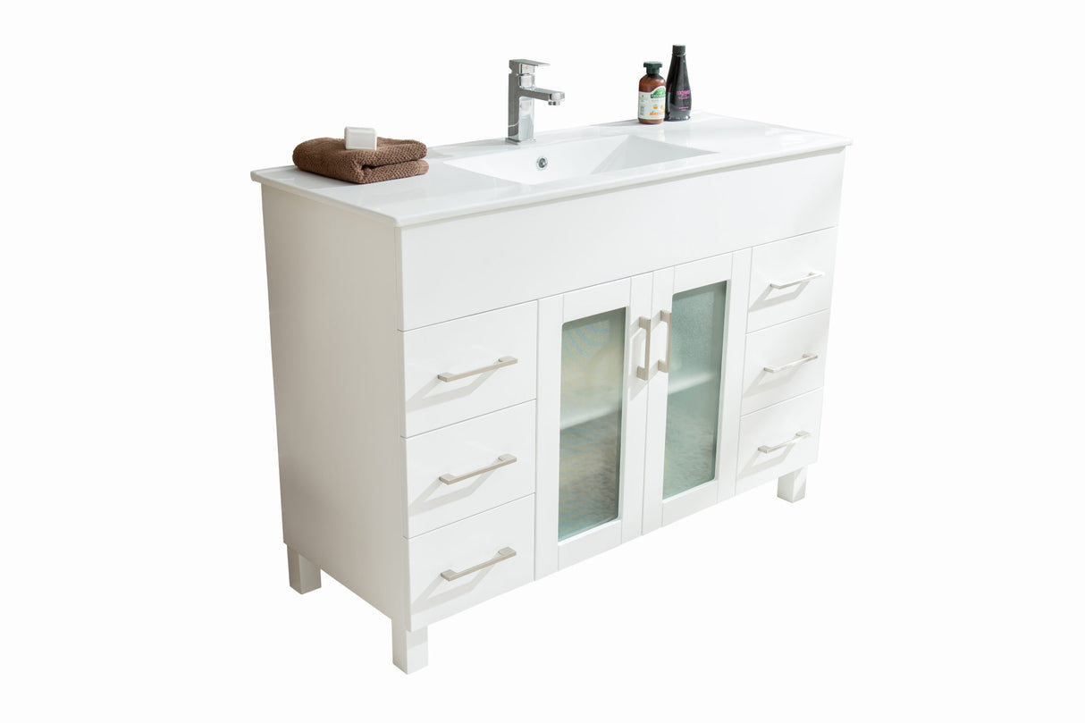 Nova 48" White Bathroom Vanity with White Ceramic Basin Countertop Laviva 31321529-48W-CB