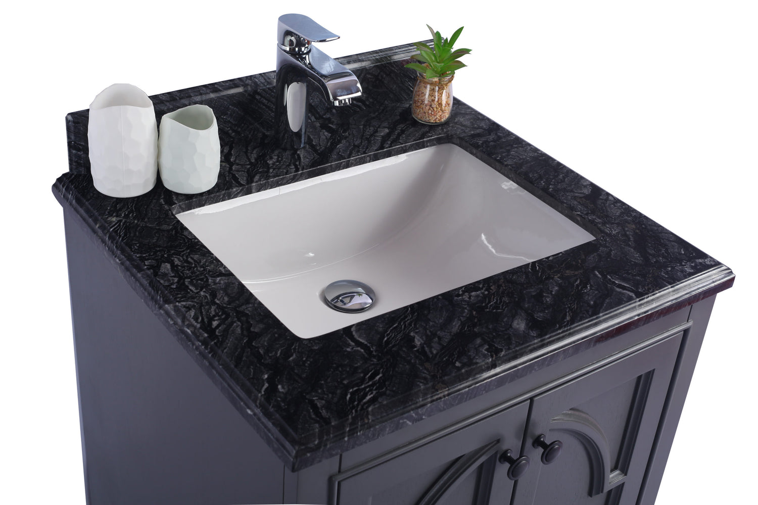 Odyssey 24" Maple Grey Bathroom Vanity with Black Wood Marble Countertop Laviva 313613-24G-BW