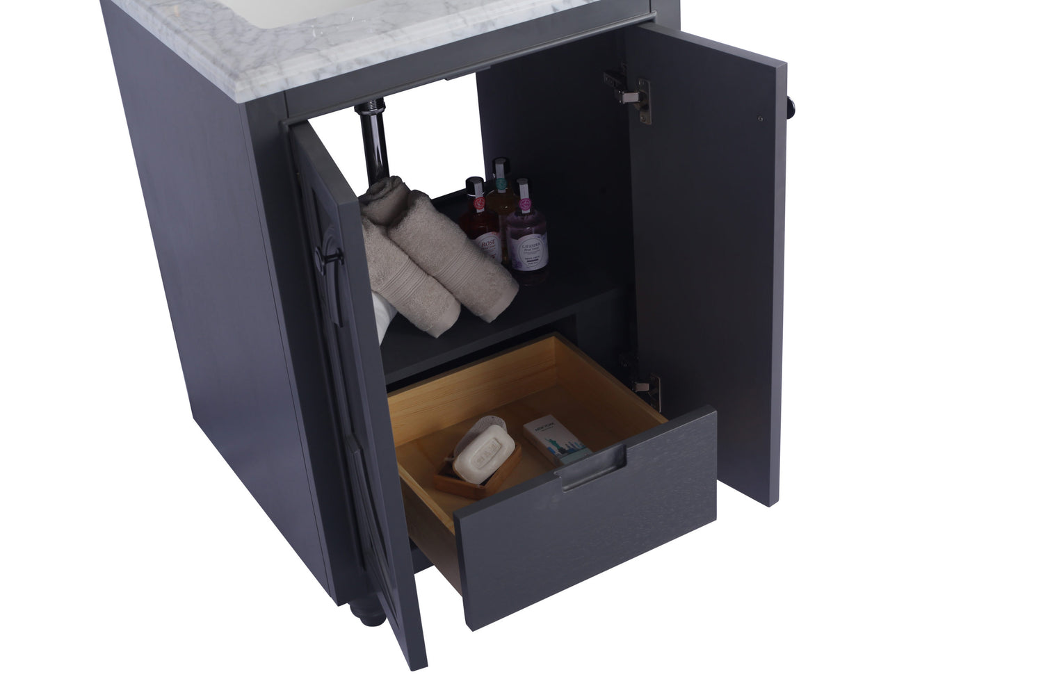 Odyssey 24" Maple Grey Bathroom Vanity with Matte White VIVA Stone Solid Surface Countertop Laviva 313613-24G-MW