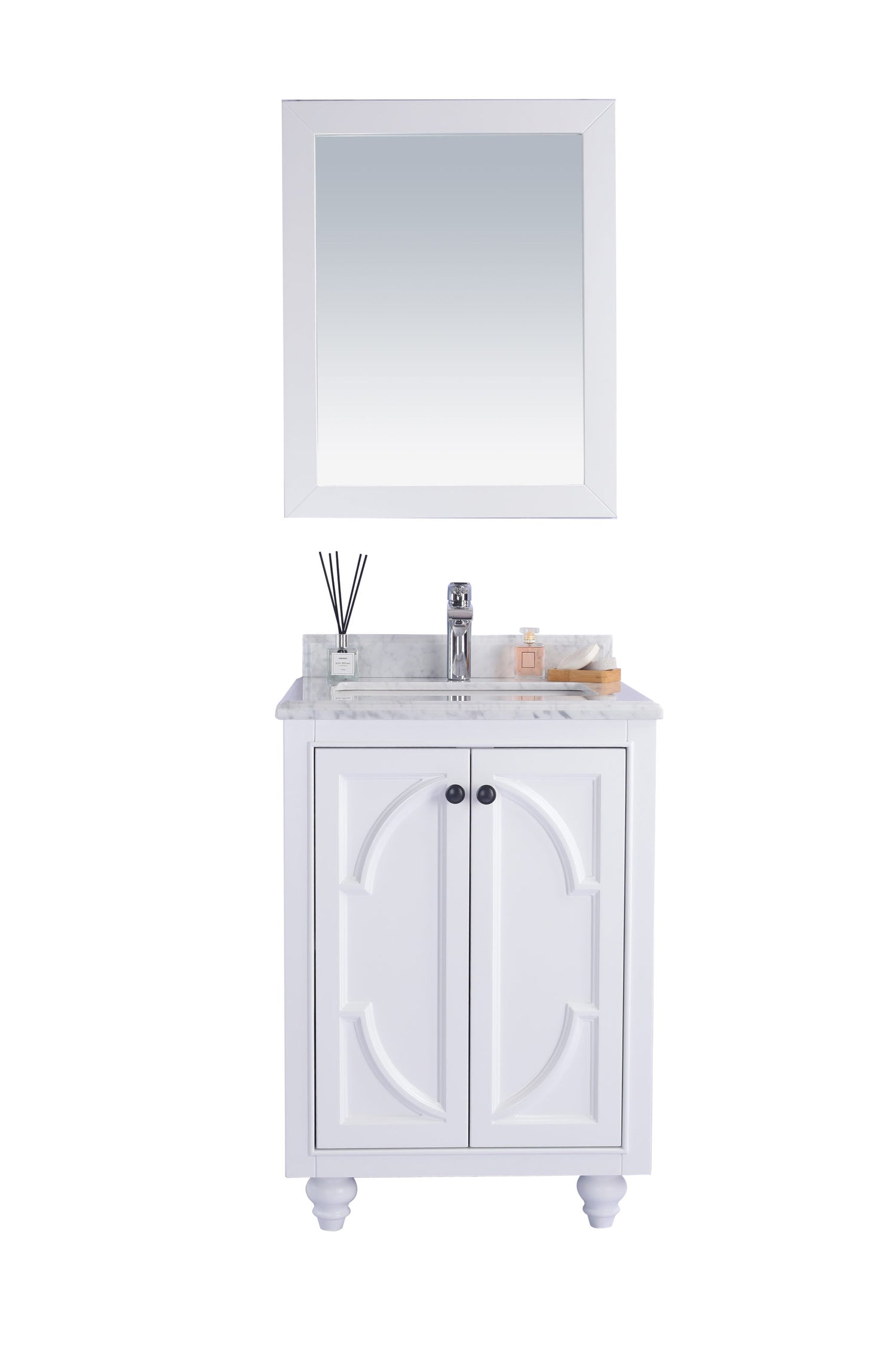 Odyssey 24" White Bathroom Vanity with White Carrara Marble Countertop Laviva 313613-24W-WC