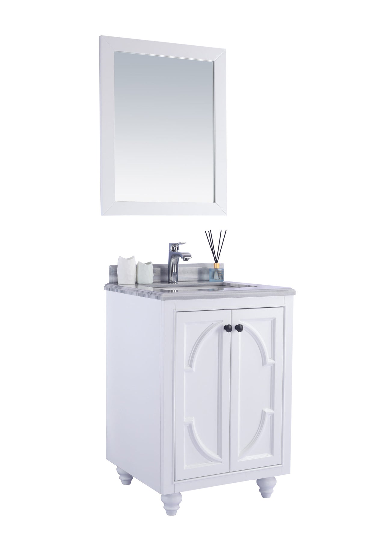 Odyssey 24" White Bathroom Vanity with White Stripes Marble Countertop Laviva 313613-24W-WS