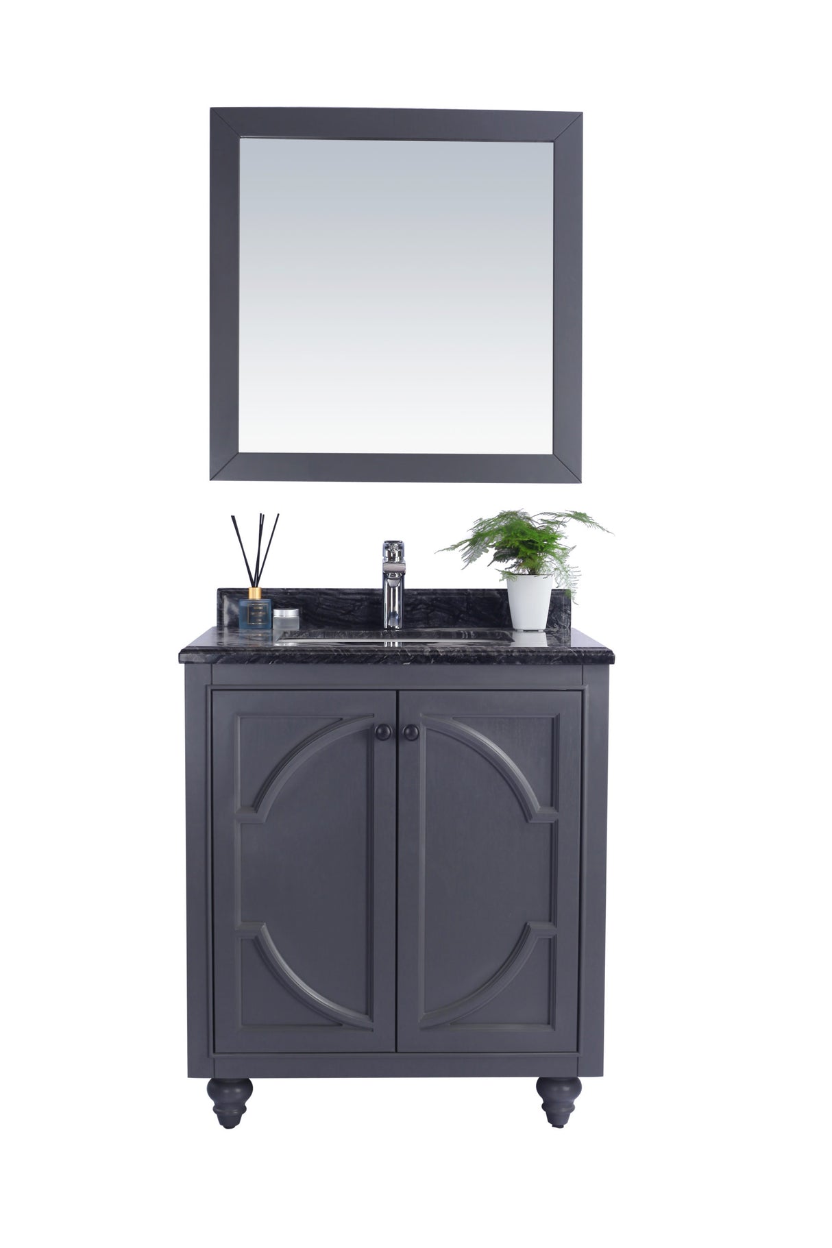 Odyssey 30" Maple Grey Bathroom Vanity with Black Wood Marble Countertop Laviva 313613-30G-BW