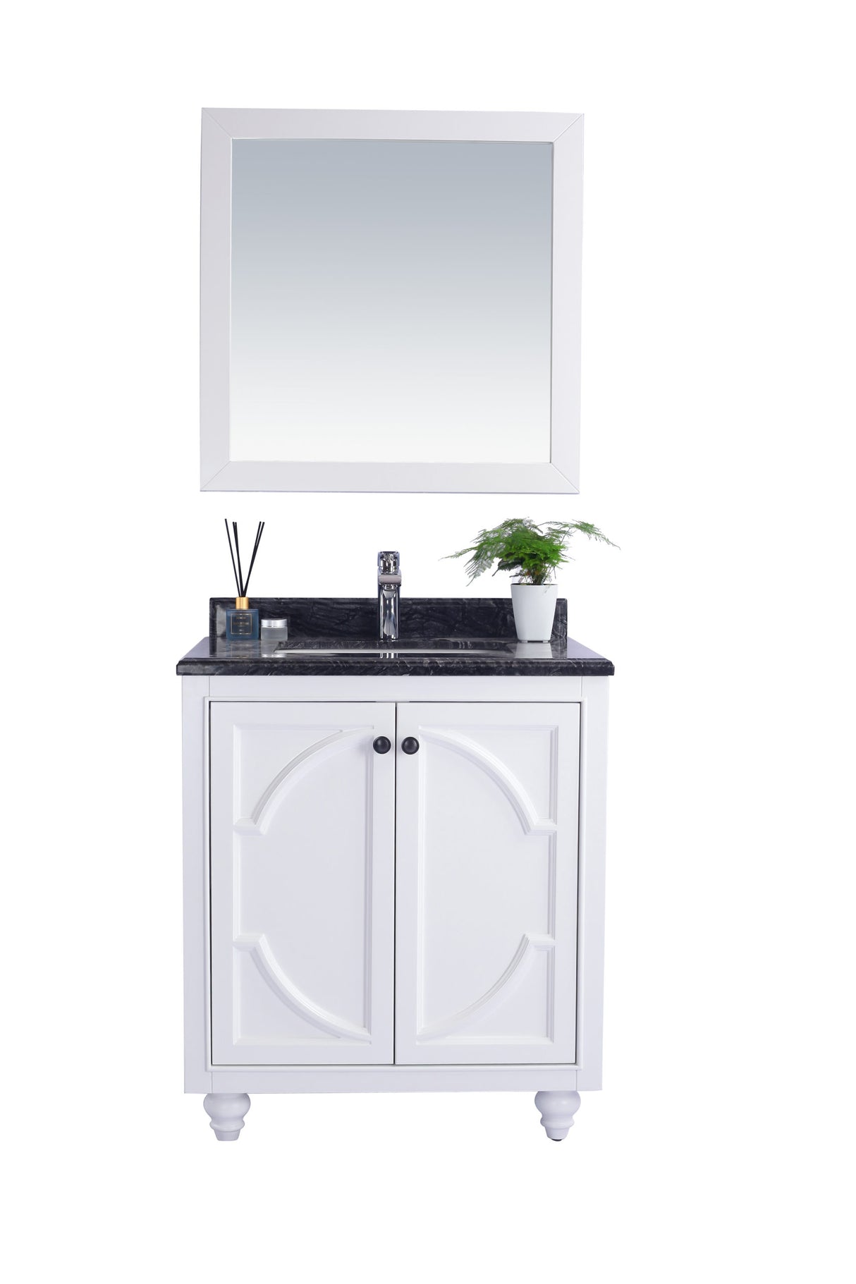 Odyssey 30" White Bathroom Vanity with Black Wood Marble Countertop Laviva 313613-30W-BW
