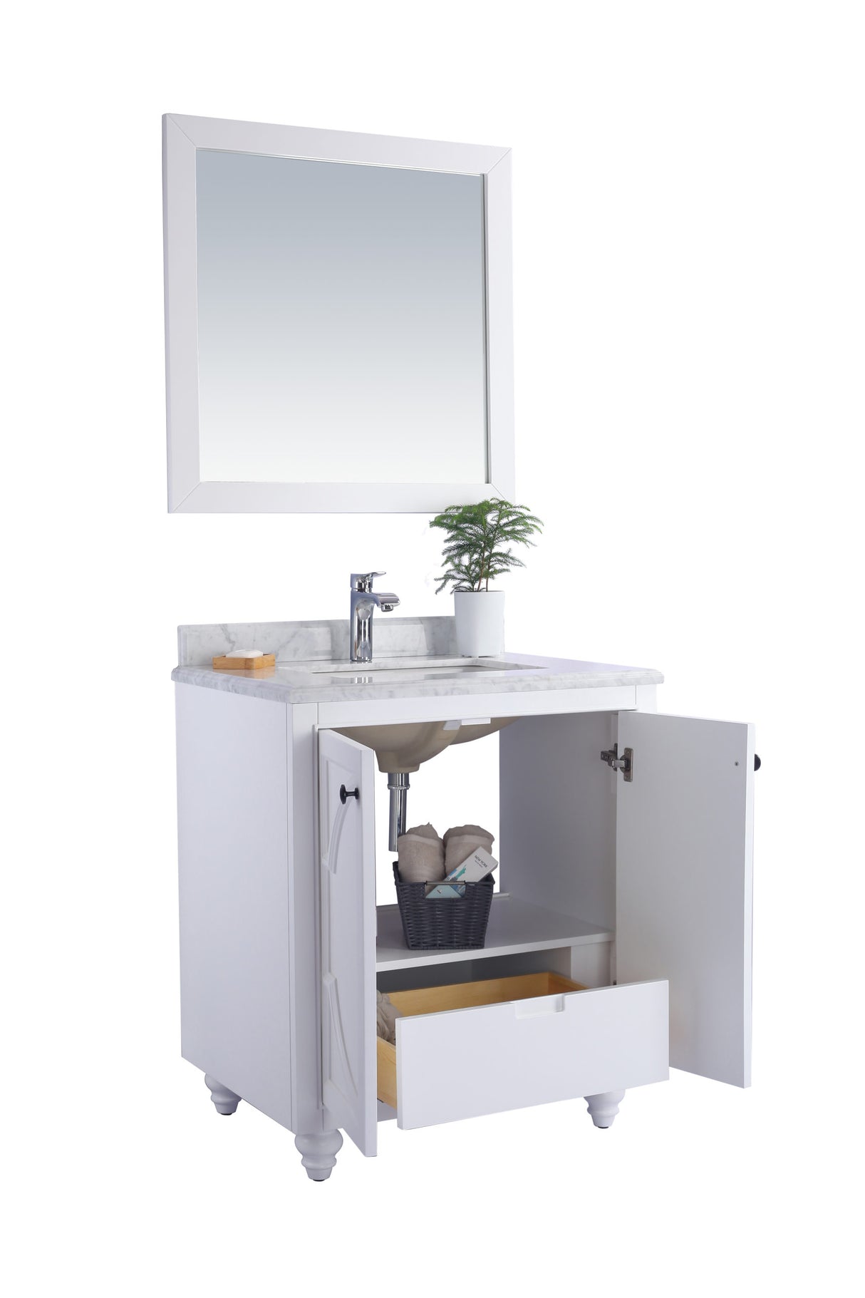 Odyssey 30" White Bathroom Vanity with Black Wood Marble Countertop Laviva 313613-30W-BW