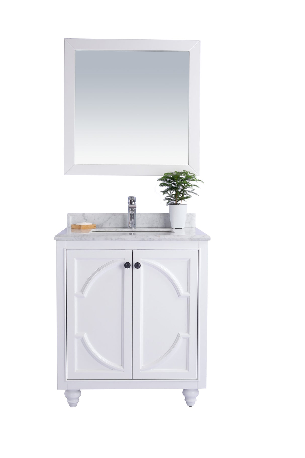 Odyssey 30" White Bathroom Vanity with White Carrara Marble Countertop Laviva 313613-30W-WC