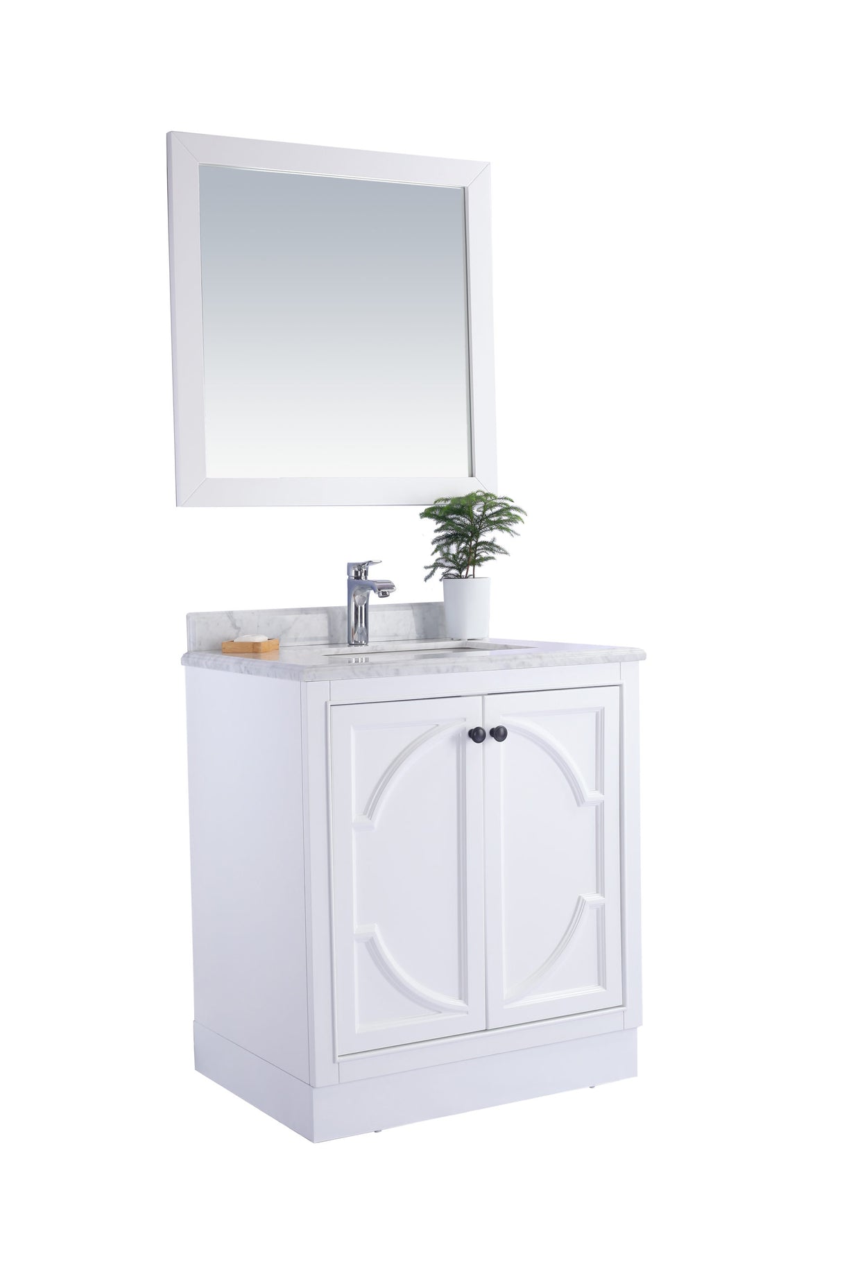 Odyssey 30" White Bathroom Vanity with White Stripes Marble Countertop Laviva 313613-30W-WS