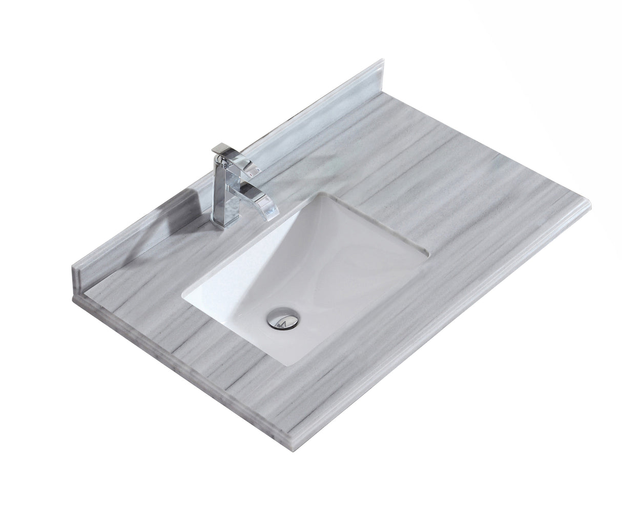 Odyssey 36" Single Hole White Stripes Marble Countertop with Left Offset Rectangular Ceramic Sink Laviva 313613-36-WS