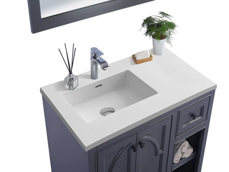 Odyssey 36" Maple Grey Bathroom Vanity with Matte White VIVA Stone Solid Surface Countertop Laviva 313613-36G-MW