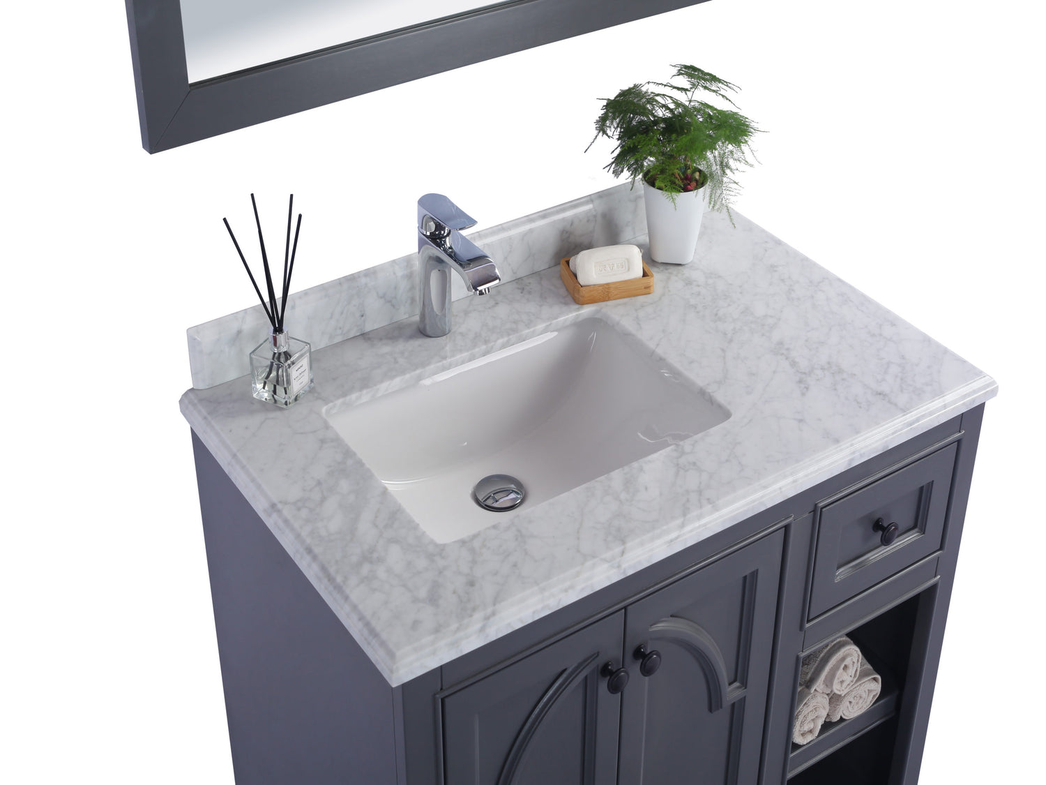 Odyssey 36" Maple Grey Bathroom Vanity with White Carrara Marble Countertop Laviva 313613-36G-WC