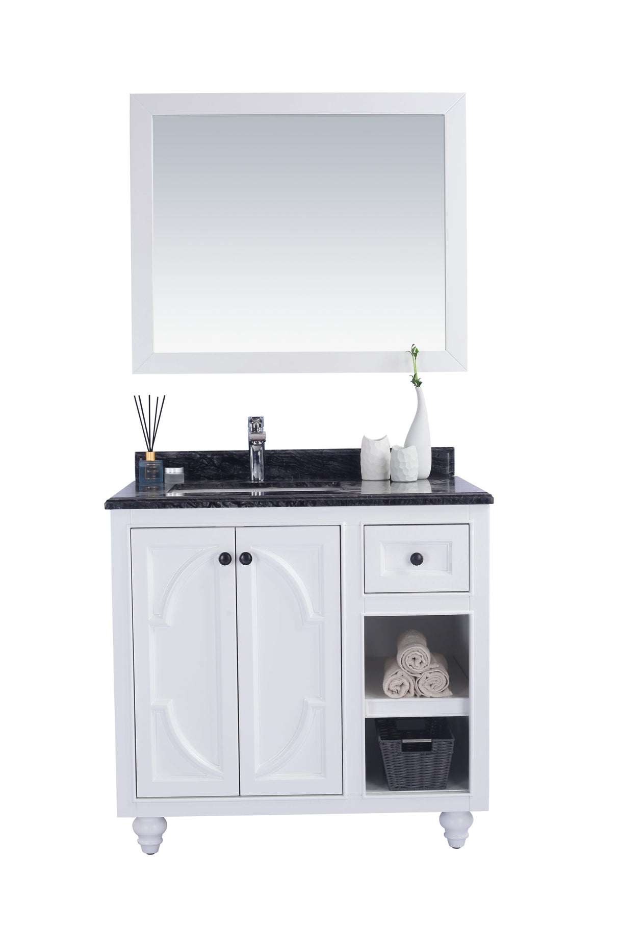 Odyssey 36" White Bathroom Vanity with Black Wood Marble Countertop Laviva 313613-36W-BW