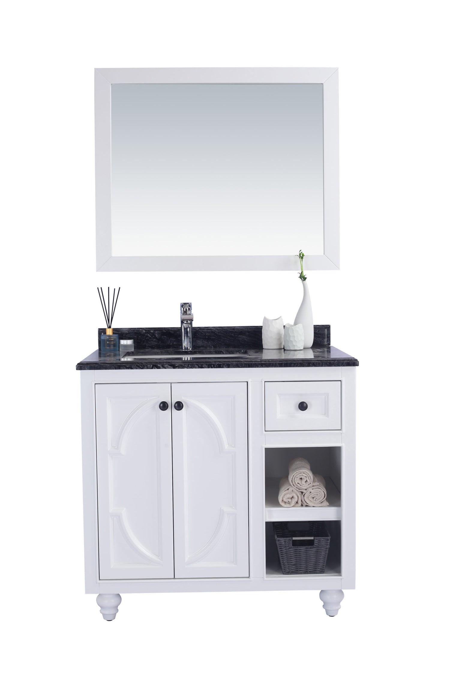 Odyssey 36" White Bathroom Vanity with Black Wood Marble Countertop Laviva 313613-36W-BW
