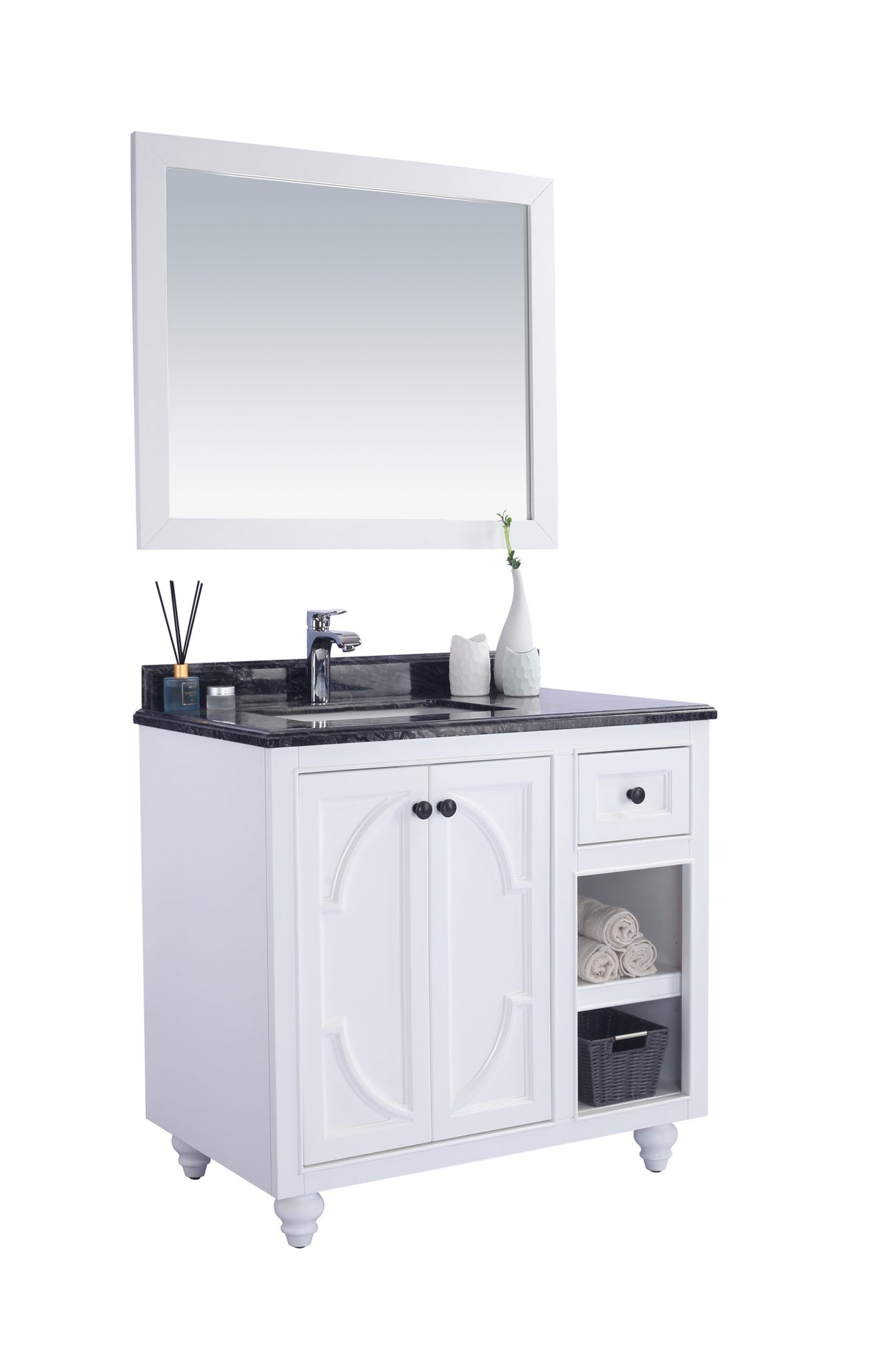 Odyssey 36" White Bathroom Vanity with Black Wood Marble Countertop Laviva 313613-36W-BW